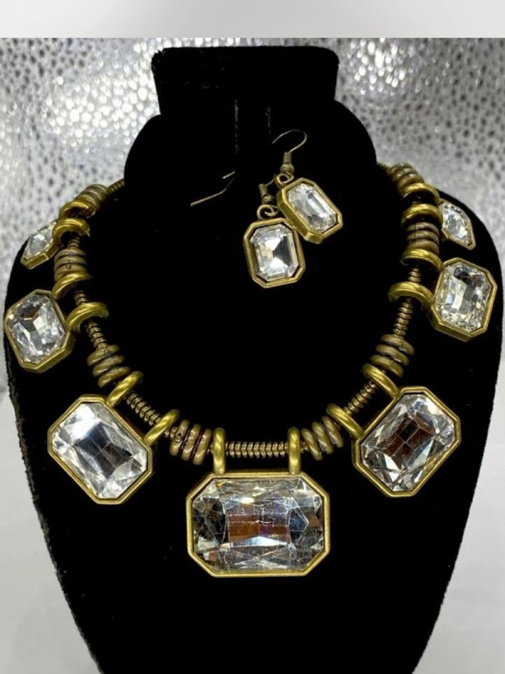 Iced ***Gold-Tone Crystal * Statement  Necklace / Earrings  ^^^